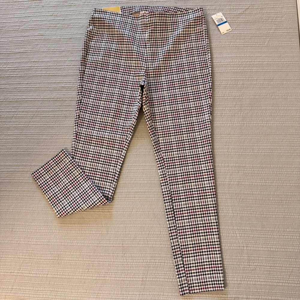 NWT Michael Kors Women's Super Skinny Pull-On Pants Garnet Glen Plaid Size XL